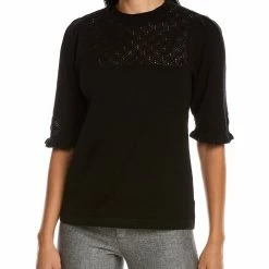 Budget ❤️ Anne Klein Lace Stitch Yoke Cashmere-Blend Sweater for 👩 women 🔥