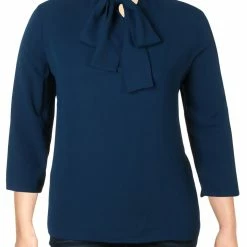 Hot Sale ⭐ Anne Klein 👩 Womens V-Neck Three-Quarter Sleeves Blouse 💯