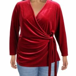 Outlet ✨ Anne Klein Plus Velour 👩 Womens Side Tie Wrap Top ⭐
