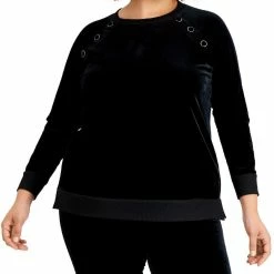 Best Sale ⭐ Anne Klein Plus 👩 Womens Velour Embellished Pullover Sweater 🎉