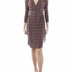 Promo ⭐ Anne Klein Pearly 👩 Womens Polka Dot 3/4 Sleeves Wrap 👗 Dress ⭐