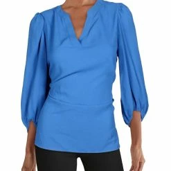 Flash Sale 🥰 Anne Klein 👩 Womens Split Neck High-Low Blouse 🧨