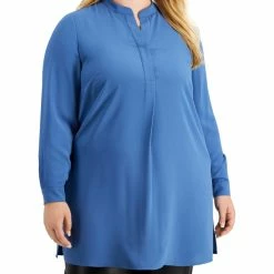 Deals 👍 Anne Klein Plus 👩 Womens Split Neck Button Front Tunic Top ❤️