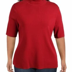 Flash Sale 😀 Anne Klein Plus 👩 Womens Ribbed Trim Elbow Sleeve Turtleneck Sweater 🛒