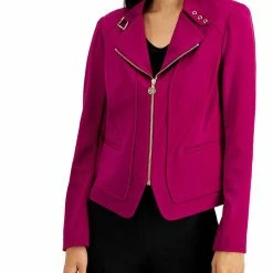 Promo 💯 Anne Klein 👩 Womens Moto Long Sleeves Collarless Blazer 😀