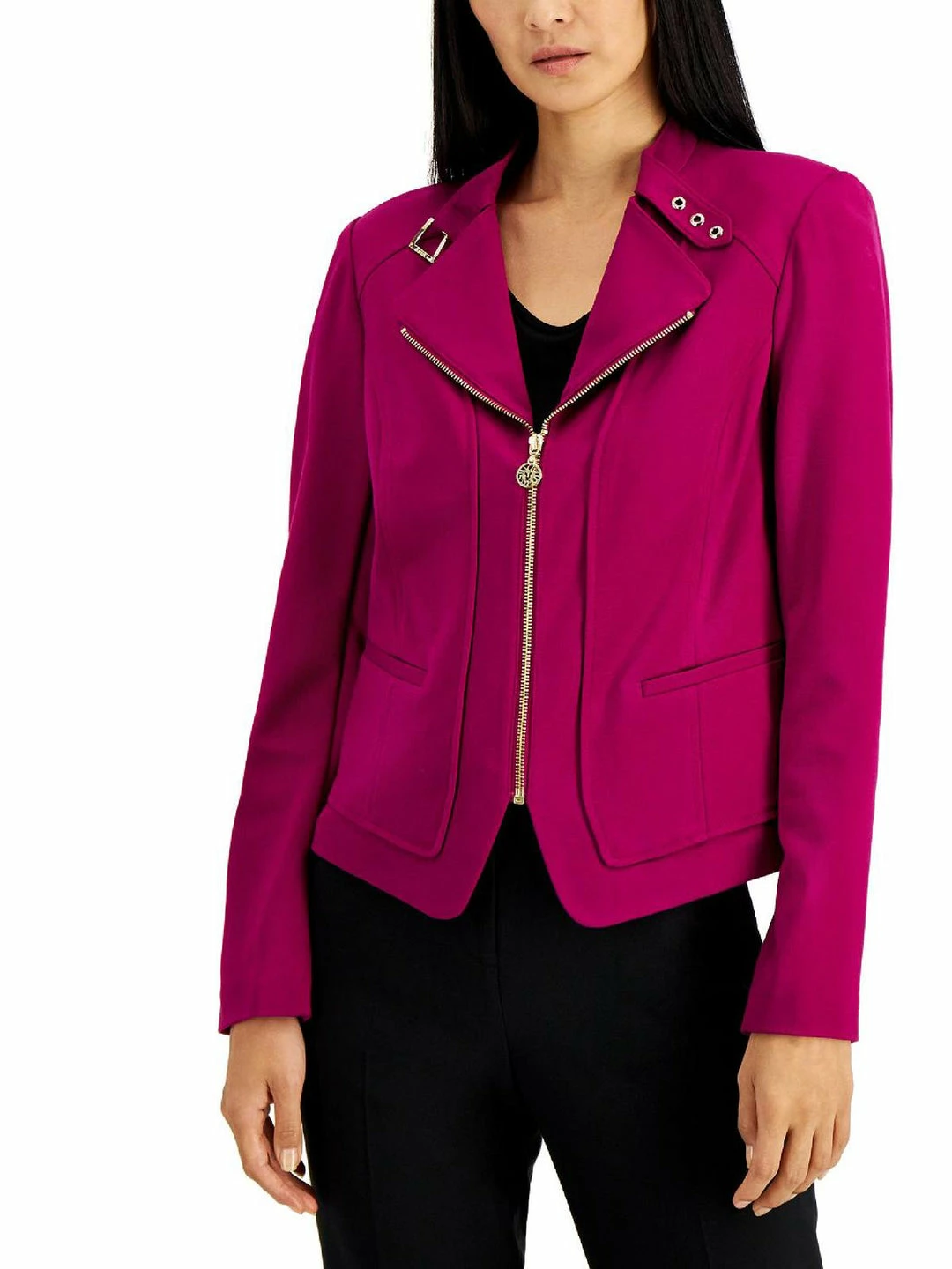 Promo π― Anne Klein π© Womens Moto Long Sleeves Collarless Blazer π 3 Promo π― Anne Klein π© Womens Moto Long Sleeves Collarless Blazer π