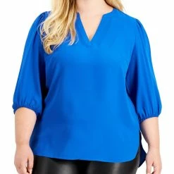 Promo 🛒 Anne Klein Plus 👩 Womens V-Neck Split Neck Pullover Top 🧨