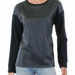 Best Pirce 🤩 Anne Klein 👩 Womens Faux Leather Perforated Pullover Top 🥰
