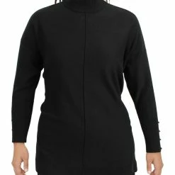 Cheap 🤩 Anne Klein 👩 Womens Button Trim Side Slits Mock Turtleneck Sweater ⭐