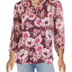 New ❤️ Anne Klein Tulla 👩 Womens Metallic Keyhole Blouse 😍