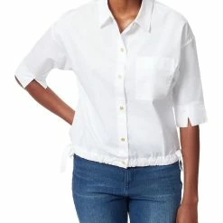 Brand new ✔️ Anne Klein 👩 Womens Tie Front Elbow Sleeve Button-Down Top 🧨