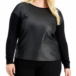 Cheap 🥰 Anne Klein Plus Serenity 👩 Womens Mixed Media Faux Leather T-Shirt 👍