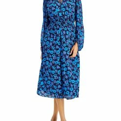 Deals ✔️ Anne Klein 👩 Womens Chiffon Smocked Midi 👗 Dress 🔔