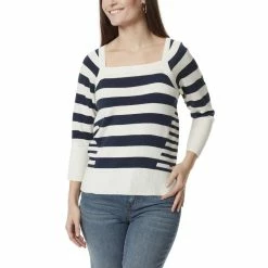 Best reviews of ⭐ Anne Klein Koa 👩 Womens Striped Square Neck Pullover Sweater ✔️